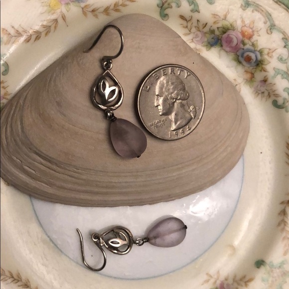 W2169. Frosted Amethyst Leafy Earrings - Picture 2 of 3